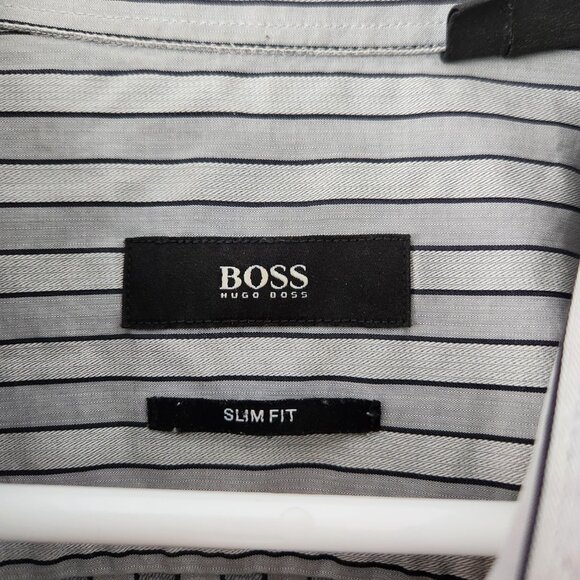 Hugo Boss Mens Slim Fit Button Down Long Sleeve Shirt Blue with Stripes 17.5 - Picture 5 of 8